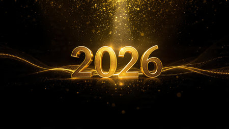 Luxury 2026 New Year visual with silky cool gradients and refined sparkle noise.