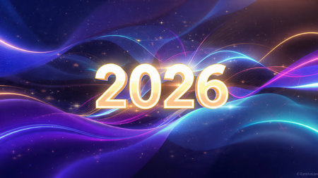 Premium 2026 celebration canvas with cool frost overlay and soft winter glimmer mood.