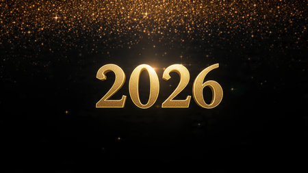 Luxury 2026 New Year visual with smooth icy light arcs and premium copy space.