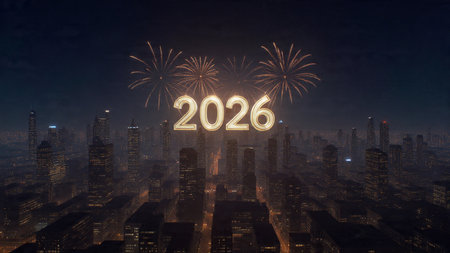 Premium 2026 greeting design with diamond-like frost shine and crisp composition.