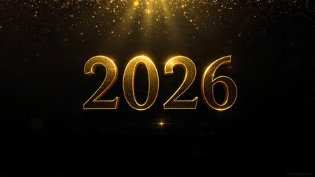 Luxury New Year 2026 background with silver clock silhouette, midnight glow, and soft frost...
