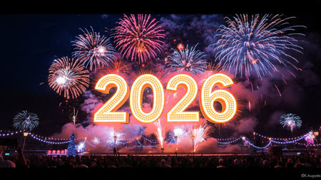 Luxury 2026 winter canvas with crystal-dust particles and clean festive space.
