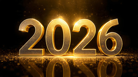 Luxury 2026 New Year greeting background with frozen bokeh glow, minimal festive accents.