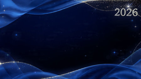 Luxury 2026 New Year greeting background with frozen bokeh glow, minimal festive accents.