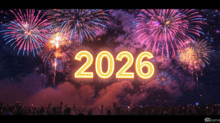 Premium 2026 holiday greeting with silky cool gradients and minimal shimmer noise.