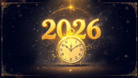 Luxury 2026 winter canvas with crystal-dust particles and clean festive space.
