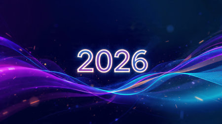 New Year abstract background with glowing lines and bokeh effect