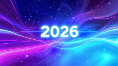 Elegant 2026 luxury background with crisp winter sparkle trails and clean copy space.