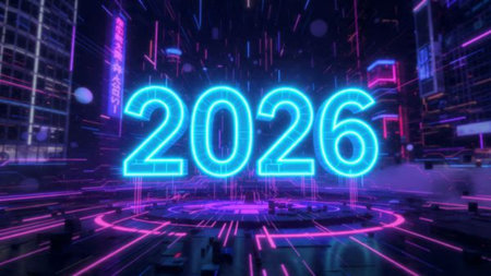 Premium 2026 New Year canvas with silky cool gradients and subtle shimmer noise.