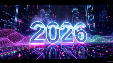 Premium 2026 New Year design with smooth ice-glass lighting reflections, elegant winter palette.