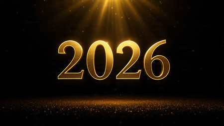 Premium 2026 greeting design with pearl frost spark field and clean white balance.