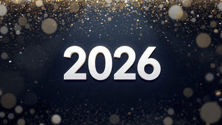 Elegant 2026 premium canvas with silver sparkle trails and soft cool glow.