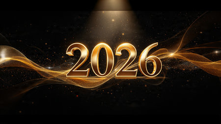 Elegant 2026 premium canvas with silver sparkle trails and soft cool glow.