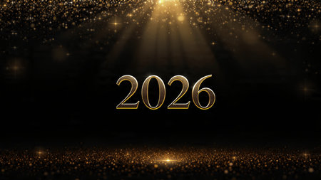 Golden numbers on a dark background. 3d illustration