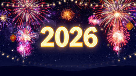 Premium 2026 New Year backdrop with smooth ice-glass reflections and calm winter mood.