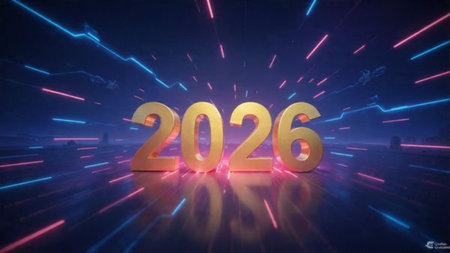 Elegant 2026 background with soft frozen shimmer waves and premium design balance.