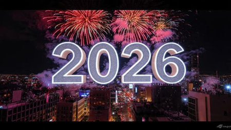 Luxury New Year 2026 background with polished diamond-like glow and smooth clean marketing space.