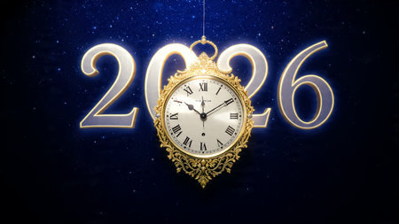 Luxury 2026 winter canvas with crystal-dust particles and clean festive space.