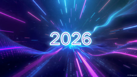Premium 2026 New Year backdrop with diamond frost field and calm festive charm.