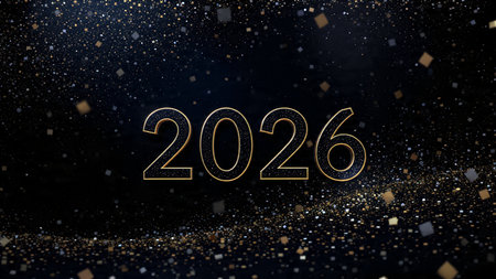 New Year's Eve background. Golden numbers 2026 on a black background.