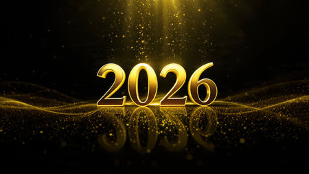 Premium 2026 celebration backdrop with ice-glass light streaks and calm winter elegance.