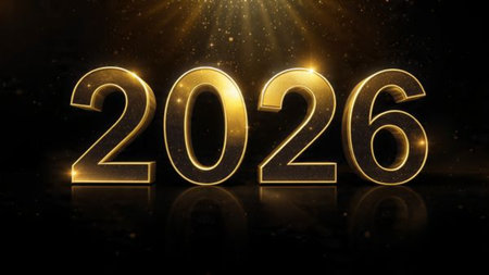 Luxury 2026 winter canvas with crystal-dust particles and clean festive space.