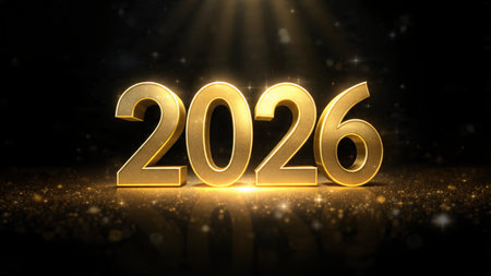 Happy New Year. Golden numbers on a black background. 3D illustration