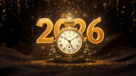 Luxury 2026 premium greeting with soft cool bokeh mist and crisp typography space.
