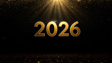 Happy New Year. Golden numbers on black background. 3D illustration