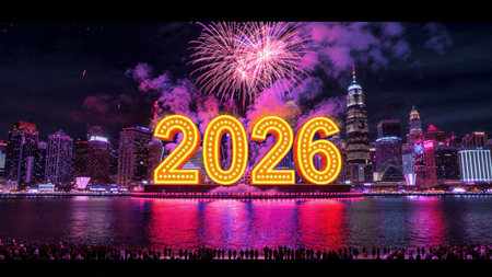 Premium 2026 New Year background with subtle ice-blue glitter glow, clean luxury mood.