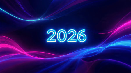 Premium 2026 greeting canvas with diamond frost particles and clean neutral design.