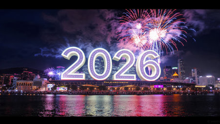 Luxury 2026 New Year design with cool silver glow and minimal sparkle accents, high res.