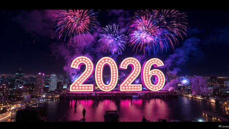 Luxury 2026 greeting with pearl-silver shimmer haze and cool winter illumination.
