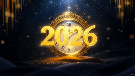 Elegant 2026 winter design with crystal-dust particles and refined silver glow.