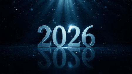 Premium 2026 greeting background with crisp frozen sparkle waves and minimal shadows.