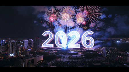 Premium 2026 luxury greeting with icy shimmer corners and soft festive glow.