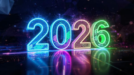 Luxury 2026 greeting background with frozen bokeh haze and calm winter mood, high-resolution finish.