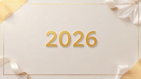 Premium 2026 New Year backdrop with smooth ice-glass reflections and calm winter mood.