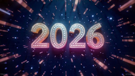 Luxury 2026 New Year greeting background with frozen bokeh glow, minimal festive accents.