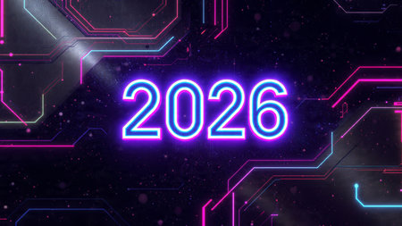 New year neon sign on dark futuristic background. 3d rendering