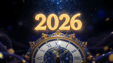 Elegant 2026 celebration backdrop with pearl-silver frost arcs and minimal noise.