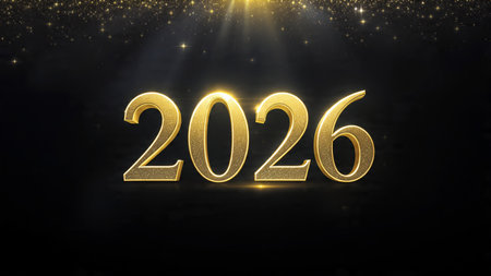 2026 premium celebration backdrop with soft glowing frost arcs and minimal noise.