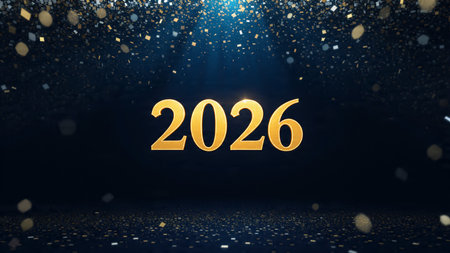 Happy New Year. 3D illustration. Glittering background.