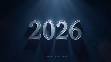 Luxury New Year 2026 backdrop with glossy ice-blue gradients and soft floating spark particles,...