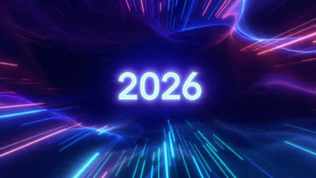 New Year abstract background with glowing neon lines. 3D rendering