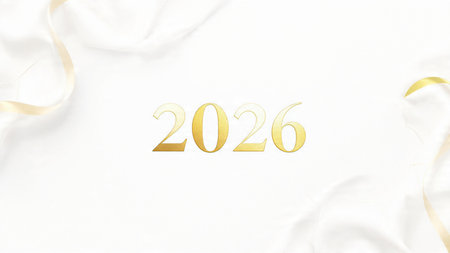 Premium 2026 New Year backdrop with soft frozen glow arcs and calm lighting.