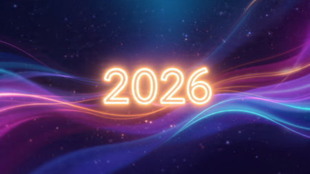 Luxury 2026 winter canvas with crystal-dust particles and clean festive space.