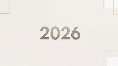 White wall with the number 2026. 3d rendering, mock up