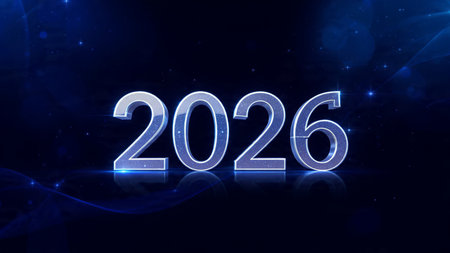 Glowing numbers on dark blue background.