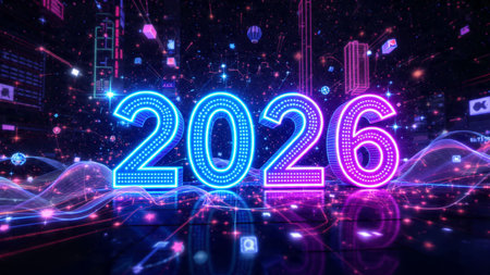 Refined 2026 New Year design with frosted glow bloom and minimal sparkle noise.